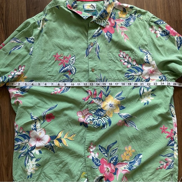 Tommy Bahama Mens Camp Shirt XLX Green Hawaiian Silk Cotton Island Modern Fit - Picture 7 of 7